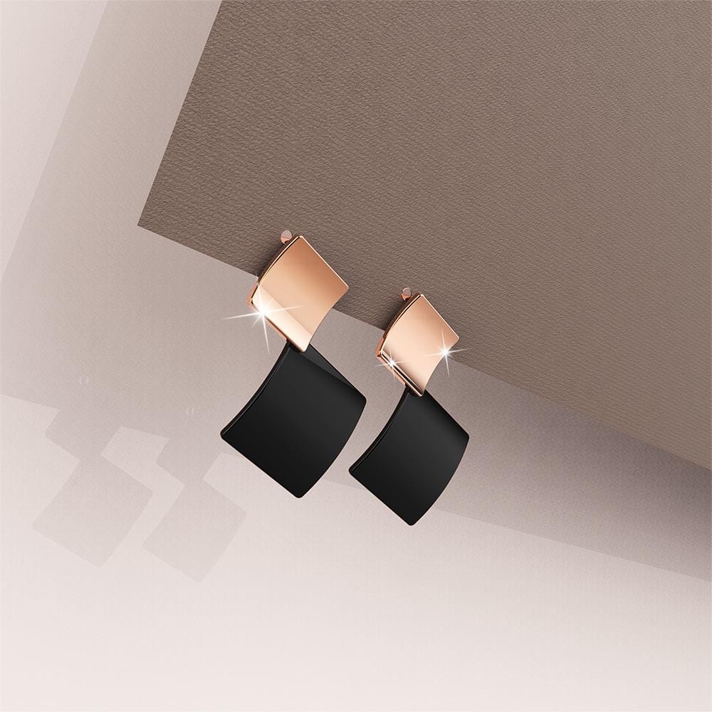 Bullion Gold Black & Rose Gold Divalicious Curved Geometric Earrings