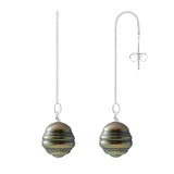 Hanging Earrings -2 Real Cultured Tahiti Pearls Circled 10-11 mm - Longueur 42 cm