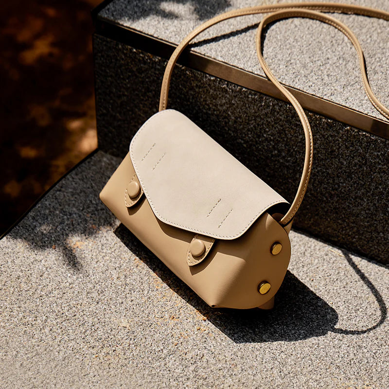 Nalandu Duo-Tone Apricot Sand Flap Crossbody Shoulder Bag - Apricot