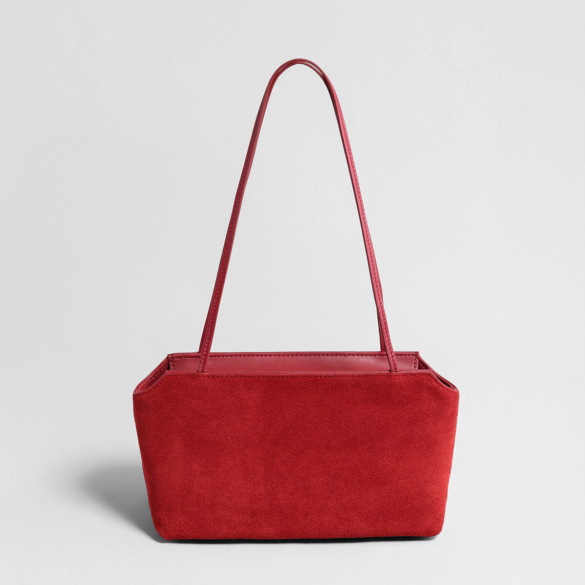 Suede Leather Structured Shoulder Bag - Red