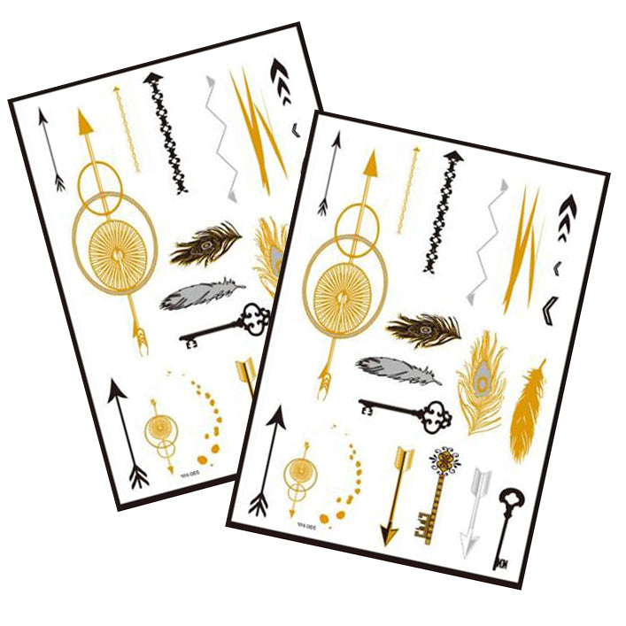 Metallic Temporary Tattoo Gold Silver Glitter Party Body Sticker Waterproof 2 Sheets 065