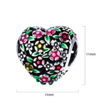 Solid 925 Sterling Silver Magnolia Bloom Heart Charm
