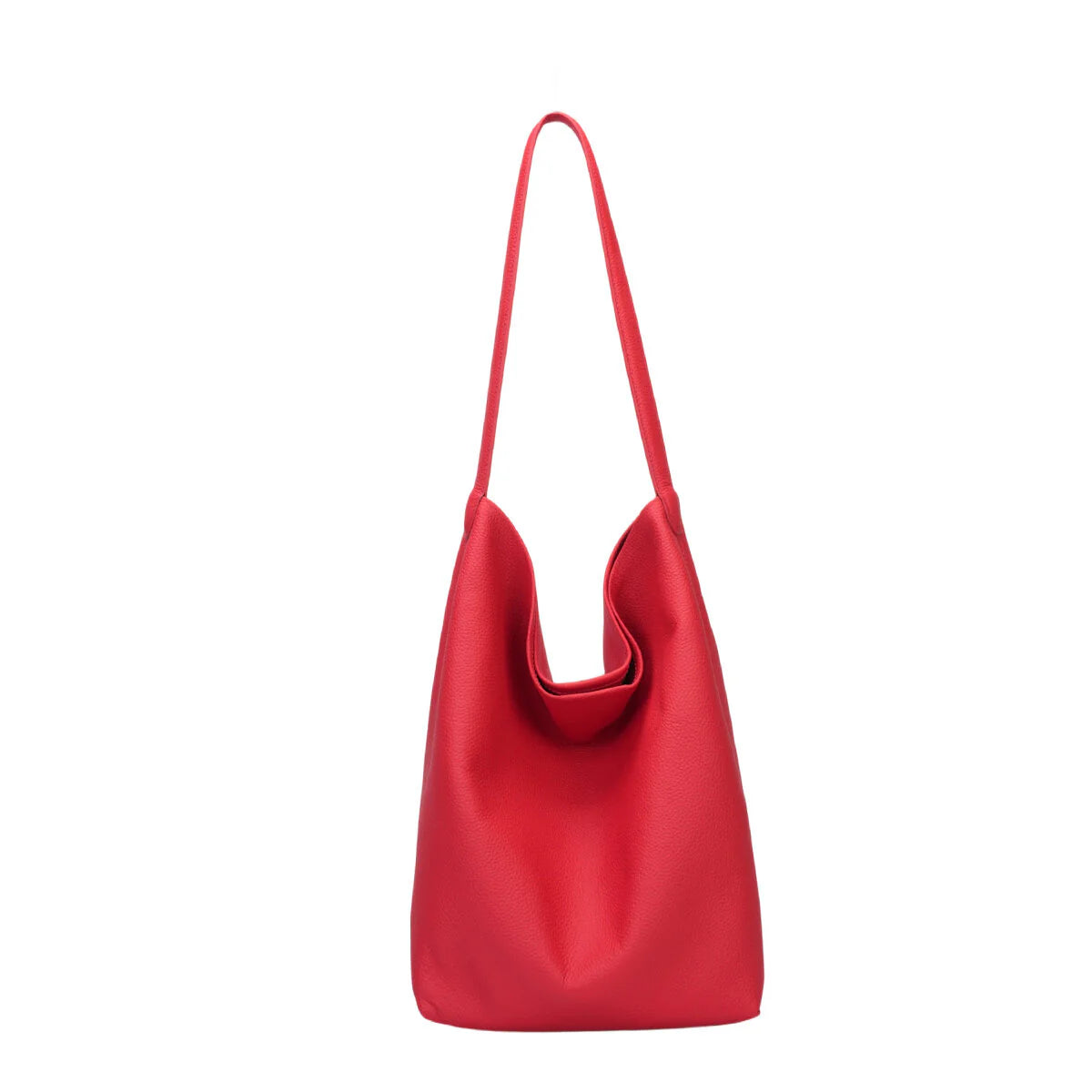 BAMEI Genuine Cowhide Slouchy Tote Bag 2-in-1 Set - Red