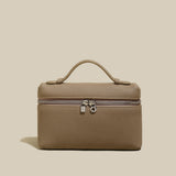 Traveler�s Pebbled Leather Box Vanity Bag - Taupe