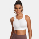 Power On Zip Front Racerback High Impact Sports Bra - White