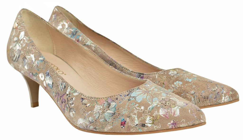 Bosccolo Womens High Heels - Silver Flower/Beige