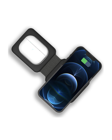 TODO 2 in 1 Wireless Phone Charger 15W Fast Charge Earphone QI Magnetic Charge Pad - Black