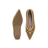 Sarah Casual Pearl Bow Commuter Flats - Tan