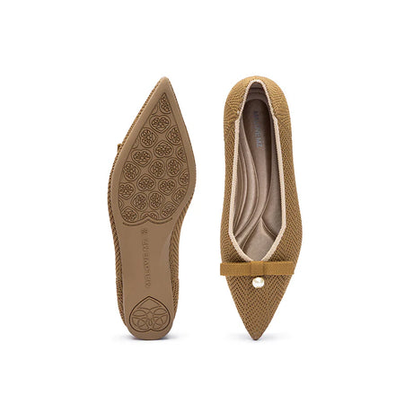 Sarah Casual Pearl Bow Commuter Flats - Tan