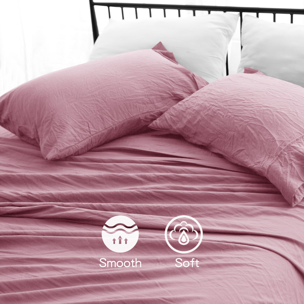 Ramesses Pebble Wash Linen Alternative Sheet Set  - Classic Rose