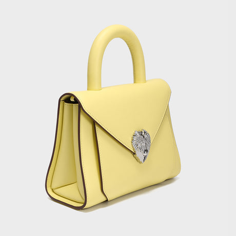 Avant Garde Silver Chain Strap Leather Top Handle Bag - Yellow