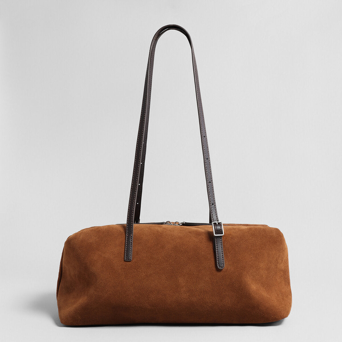 Suede Leather East-West Bowling Bag - Brown