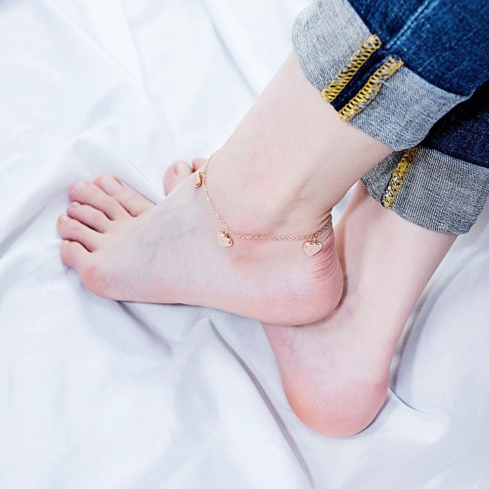Bullion Gold String of Four Hearts For Her Feet Jewellery Rose Gold Layered Anklet