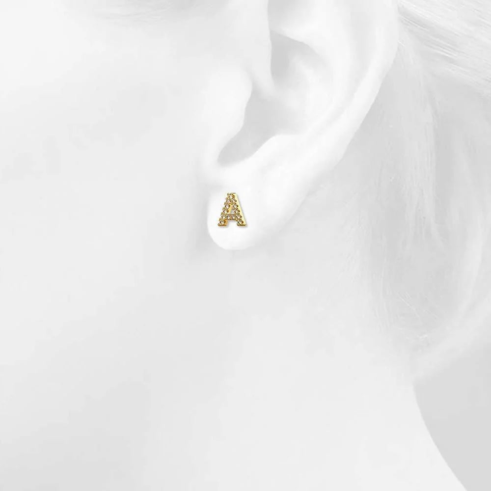 Solid 925 Sterling Silver Glamour Alphabet Letter Earrings Gold