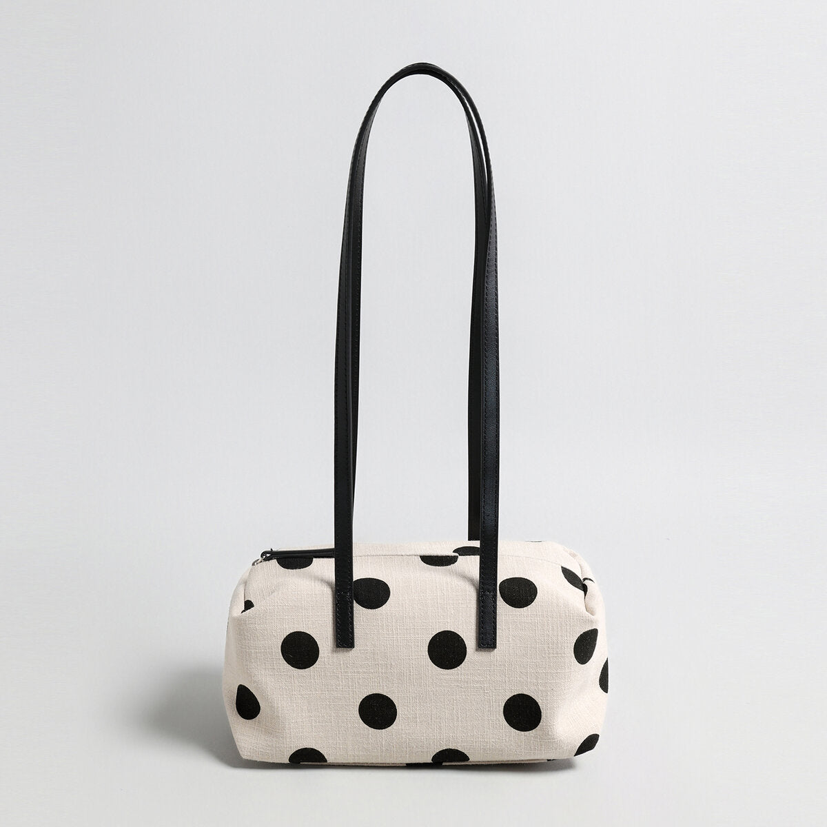 Polka Dot Canvas Barrel Bag - Ivory