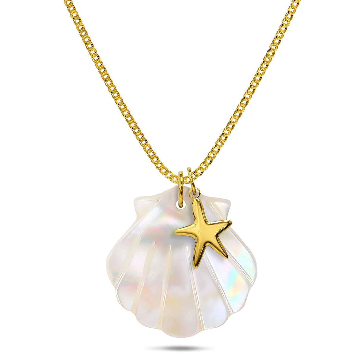 Bullion Gold Pearl Shell & Gold Starfish Necklace