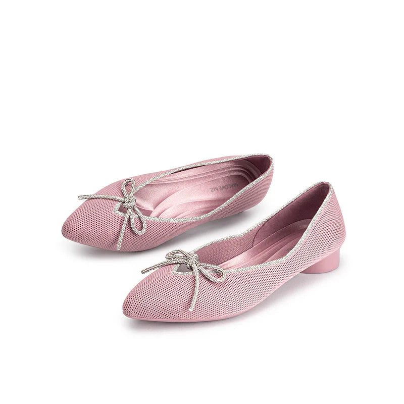 Rhinestone Bow Ballet Flats - Pink