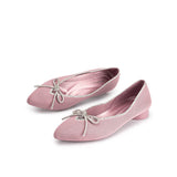Rhinestone Bow Ballet Flats - Pink