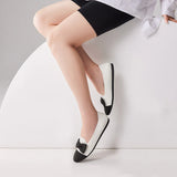 Bow Detail Round Toe Knit Flat Loafers - White