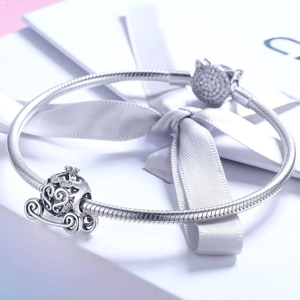 Solid 925 Sterling Silver Royal Pumpkin Carriage CZ Charm