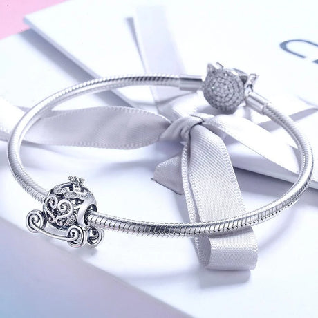 Solid 925 Sterling Silver Royal Pumpkin Carriage CZ Charm