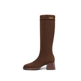 Mademoiselle Round Toe Knee High Sock Boots - Coffee