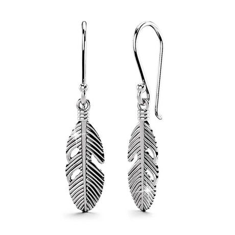 Solid 925 Sterling Silver Oxidised Feather Dangle Earrings