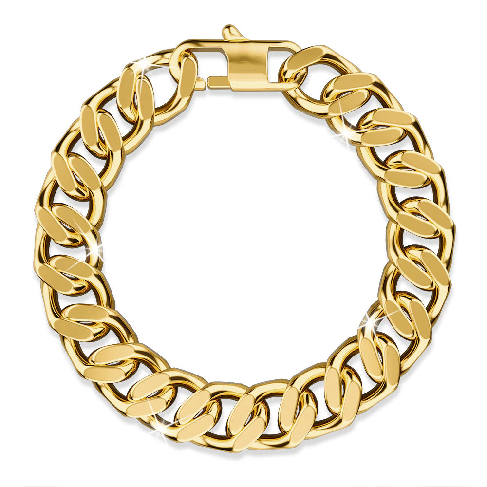 Bullion Gold Muse Cuban Gold Layered Stainless Steel Chain Bracelet