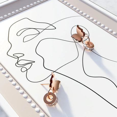 Bullion Gold Butterfly Interlock Rose Gold Layered Earrings