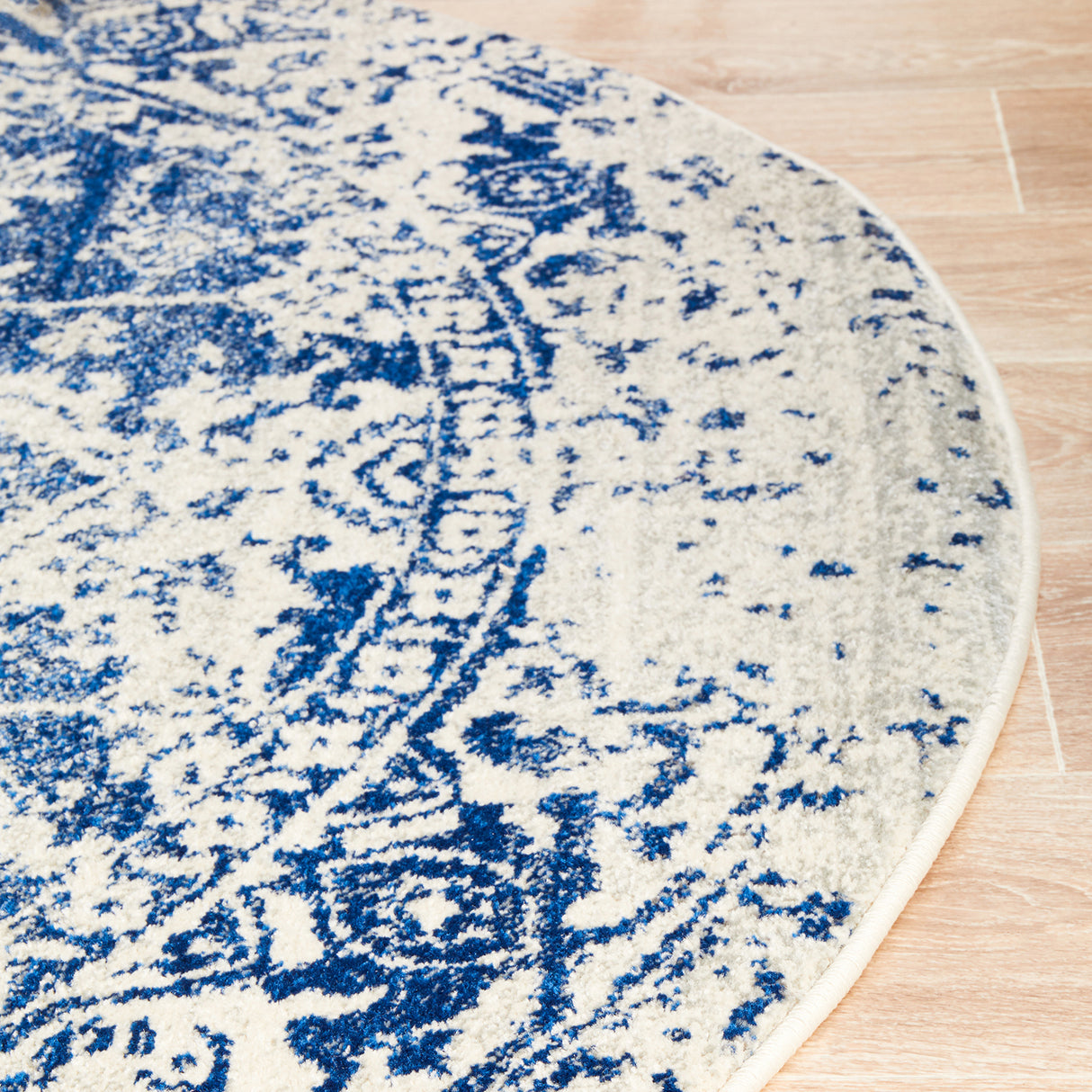 Evoke 253 White Navy Round Rug