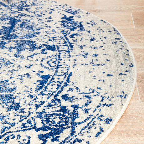 Evoke 253 White Navy Round Rug