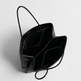 Soft Lambskin Leather Structured Tote Bag - Black