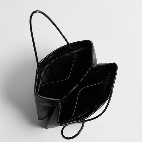 Soft Lambskin Leather Structured Tote Bag - Black