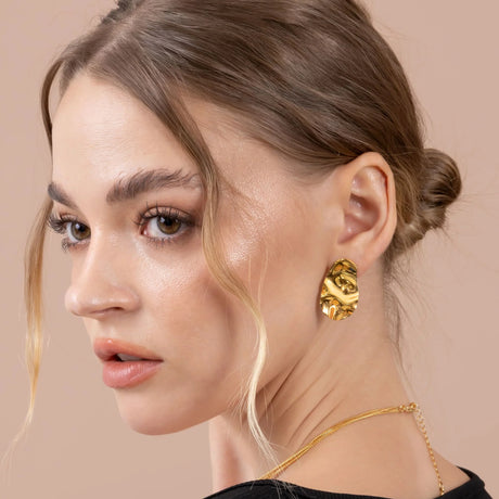 Bullion Gold Textured Stud Earrings in Gold