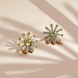 Bullion Gold Bright Daisy Cubic Zirconia Crystals Gold Plated Stud Earrings