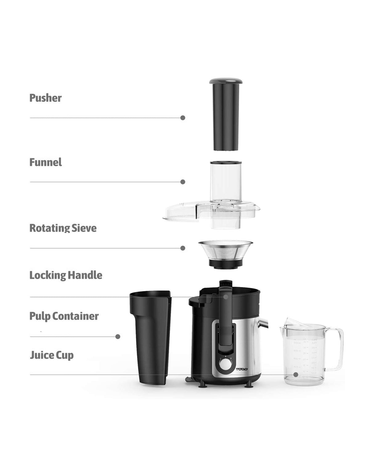 TODO 800W Stainless Steel Juicer Healthy Electric Juice Extractor 1L Jug