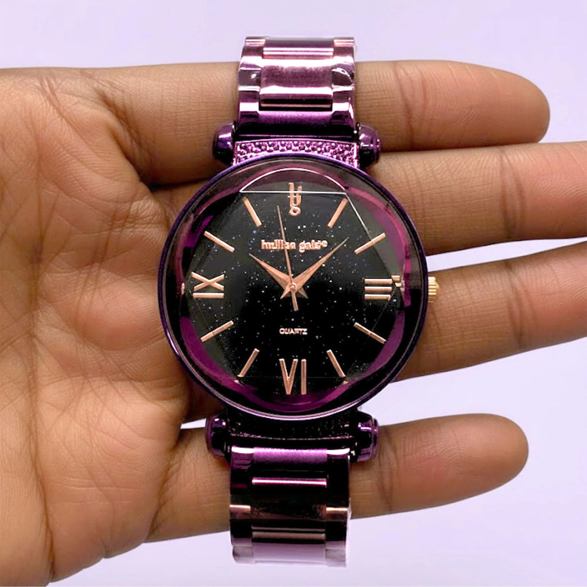 Bullion Gold Bullion Gold Romish Watch Embellished with Glittering Crystals - Purple and Black