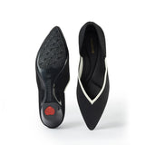 Minimalist Heart Heel Pointed Toe Knit Flats - Black