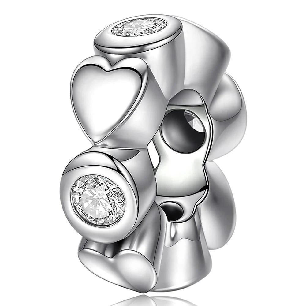 Solid 925 Sterling Silver Deep Love CZ Charm