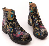 Bosccolo Womens Ankle Boots - Flowers On Black
