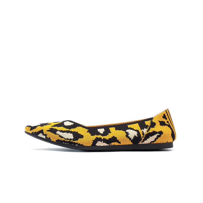 Leopard Print Pointed Toe Work Shoes - Yellow