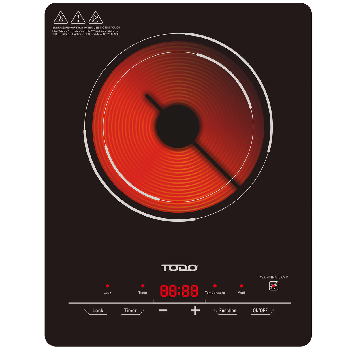 TODO 2000W Infrared Hotplate Electric Cooktop Tempered Crystal Glass Touch Control