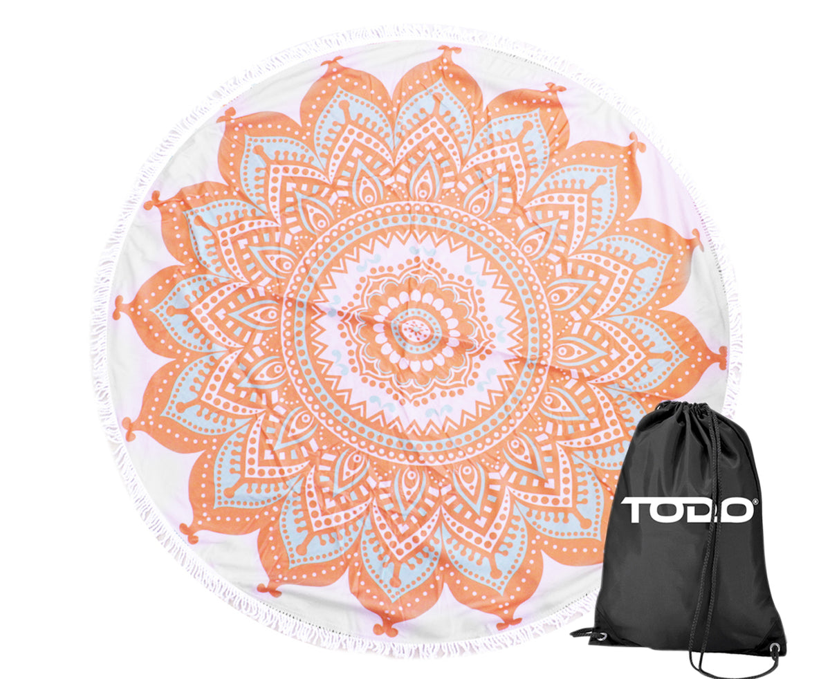 TODO Luxury Thick Microfiber Round Beach Towel Throw Rug Ttowel Boho Yellow