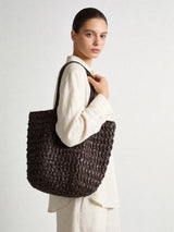 Handwoven Raffia Basket Tote - Chocolate