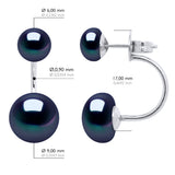 Earrings Duo Real Cultured Freshwater Pearls Button 6 and 9 mm - "Black Tahitian Style" - Longueur 18 cm