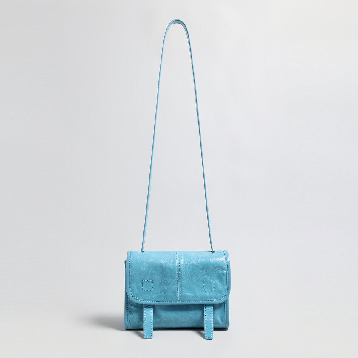 Vintage Glazed Calfskin Messenger Bag - Blue