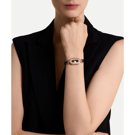 Furla Ooh Rose Gold-Tone 19mm Black Enamel Bangle Watch