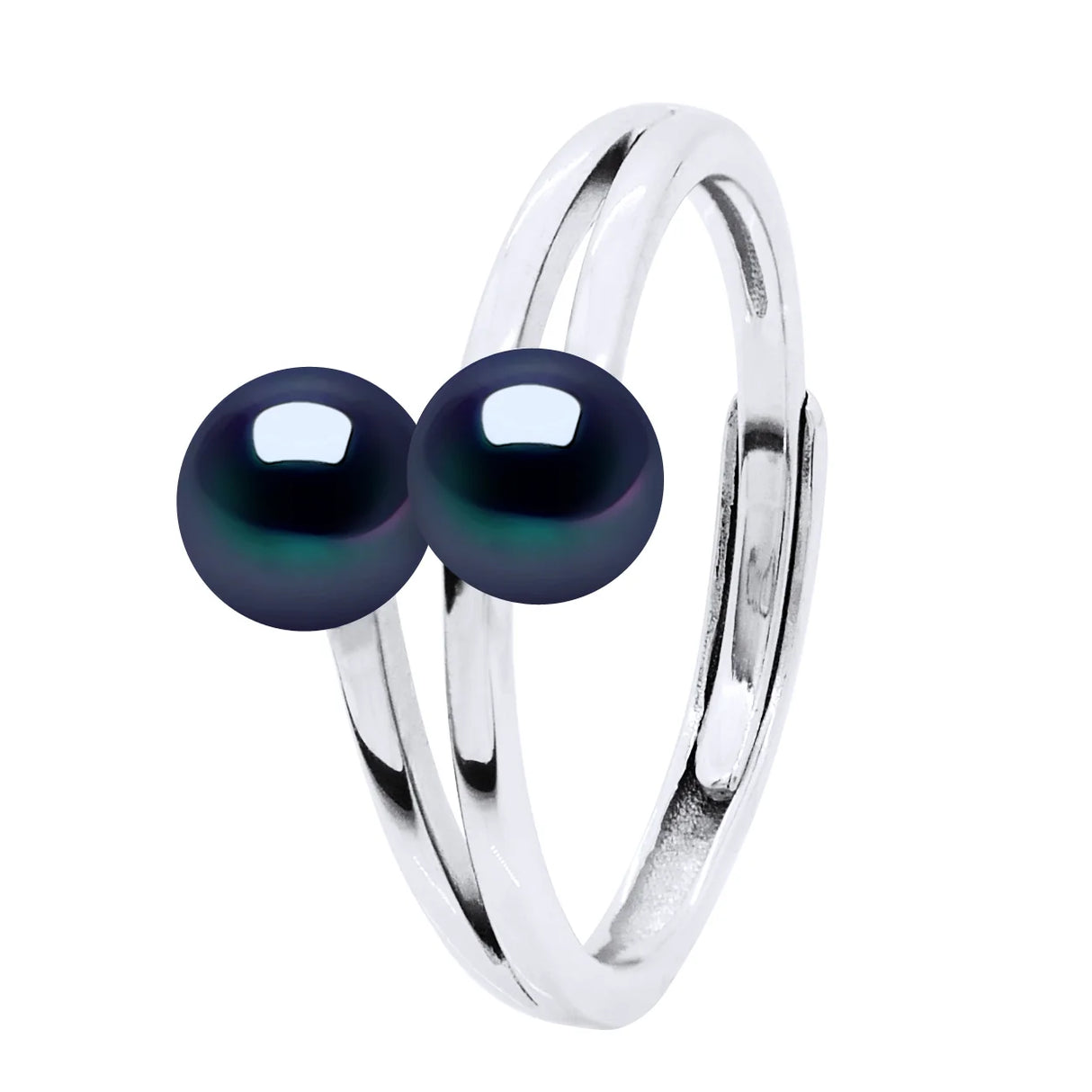 Ring Toi & Moi Button Freshwater Pearl Black Sterling Silver