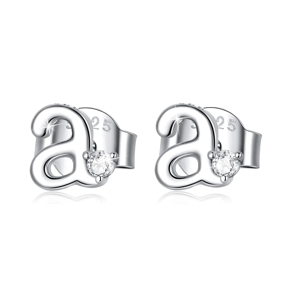 Solid 925 Signature Silver Cursive Alphabet Stud Earrings