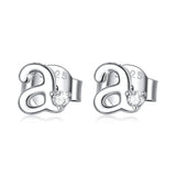 Solid 925 Signature Silver Cursive Alphabet Stud Earrings